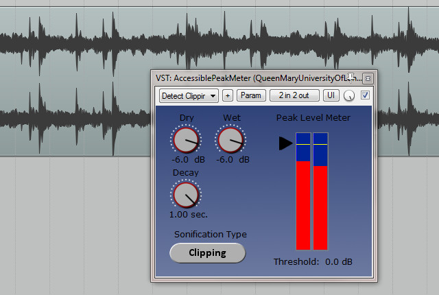 Accessible Peak Meter monitoring to a track in a DAW